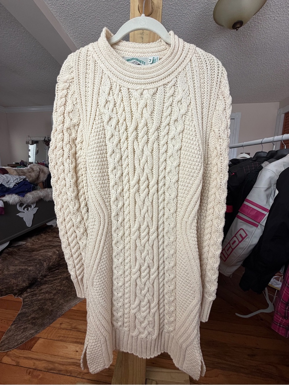 NEW Aran Crafts 100% Merino Wool Long Sweater, M